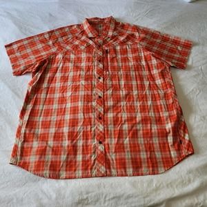 REI Tech Snap Front Shirt Mens XXL Plaid Hiking Fishing Camp Red Orange RN37249